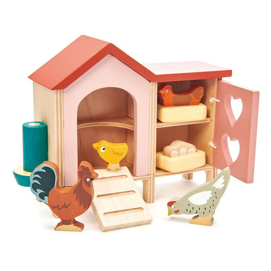 Set figurina gaini in cotet, din lemn premium, pentru casute de papusa - 9 piese - Tender Leaf Toys - Publisol.ro