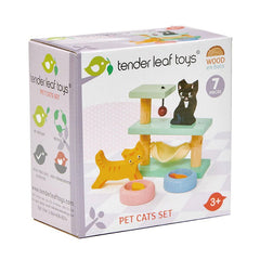 Set figurine pisici, din lemn premium, pentru casute de papusi - 7 piese - Tender Leaf Toys - Publisol.ro