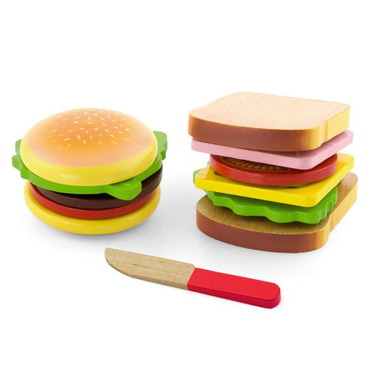 Set hamburger si sandvis din lemn, Viga Toys - Publisol.ro