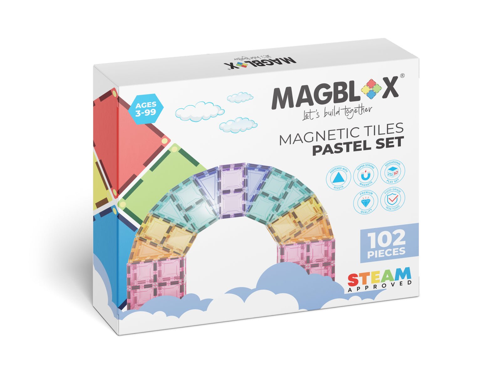 Set magnetic Magblox - 102 piese magnetice de constructie PASTEL transparente - Magblox - Publisol.ro