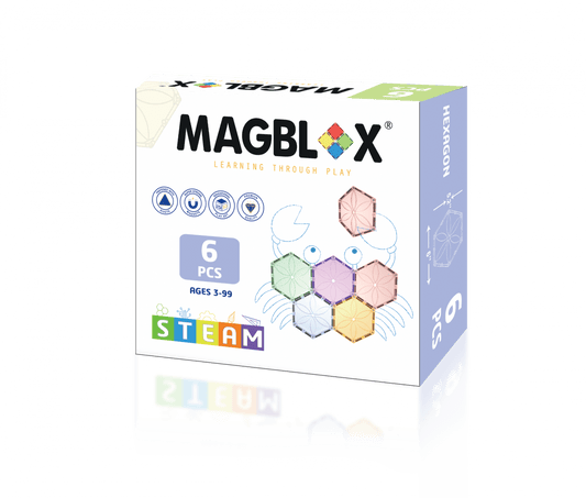 Set magnetic Magblox - 6 piese magnetice hexagon PASTEL pentru constructie - Magblox - Publisol.ro