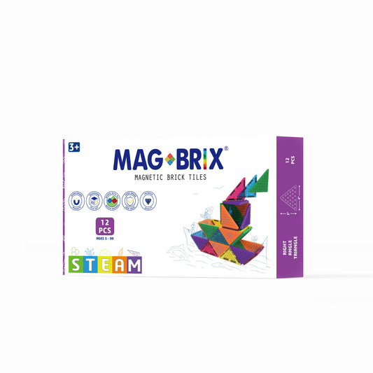 Set magnetic Magbrix 12 piese triunghi drept - compatibil cu caramizi de constructie tip Lego - Magblox