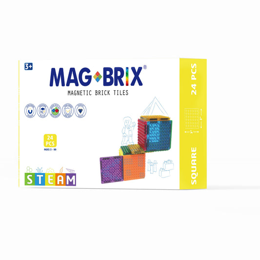 Set magnetic Magbrix 24 piese patrate - compatibil cu caramizi de constructie tip Lego - Magblox