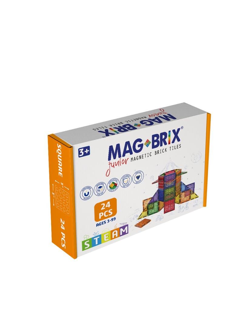 Set magnetic Magbrix Junior 24 piese patrate - compatibil cu caramizi de constructie tip Lego Duplo - Magblox - Publisol.ro