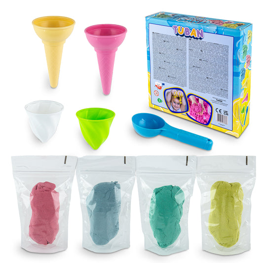Set Nisip pufos 4 culori cu accesorii - Inghetata - Tuban