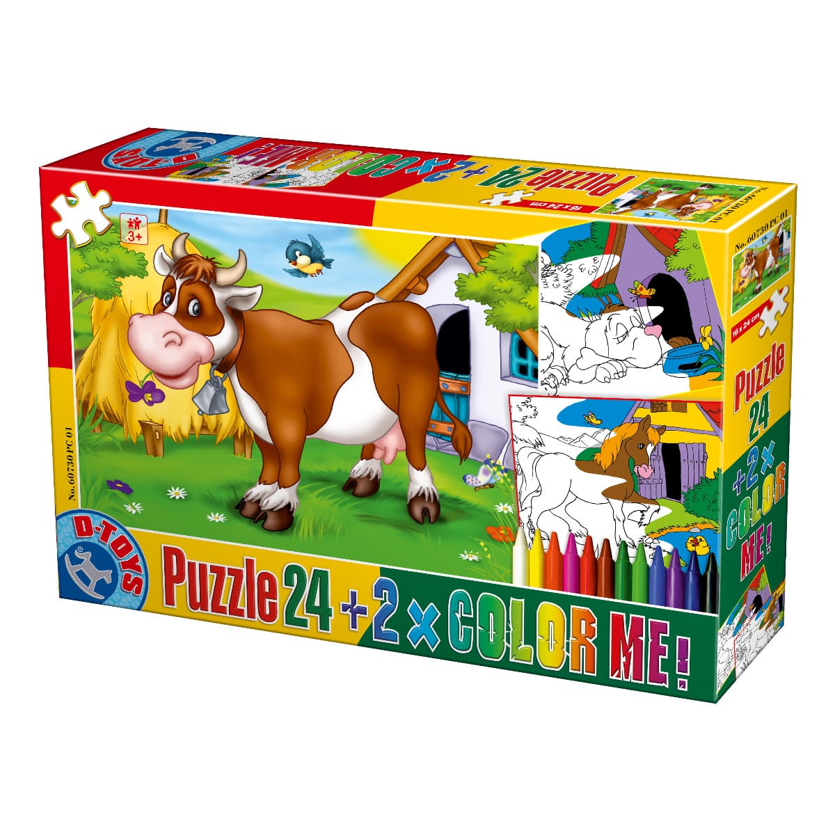 Set Puzzle 24 piese Animale + 2 fise de colorat si creioane colorate Color Me, D - Toys - Publisol.ro