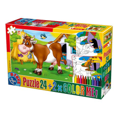 Set Puzzle 24 piese Animale + 2 fise de colorat si creioane colorate Color Me, D - Toys - Publisol.ro