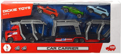 Set trailer 28cm cu 3 masinute metalice - rosu, Simba - Publisol.ro