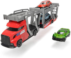 Set trailer 28cm cu 3 masinute metalice - rosu, Simba - Publisol.ro