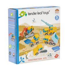 Set utilaje de construit, din lemn premium - Construction Site - 5 piese - Tender Leaf Toys - Publisol.ro