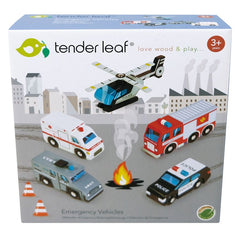 Set vehicule de salvare, din lemn premium - Emergency Vehicles - 5 piese - Tender Leaf Toys - Publisol.ro
