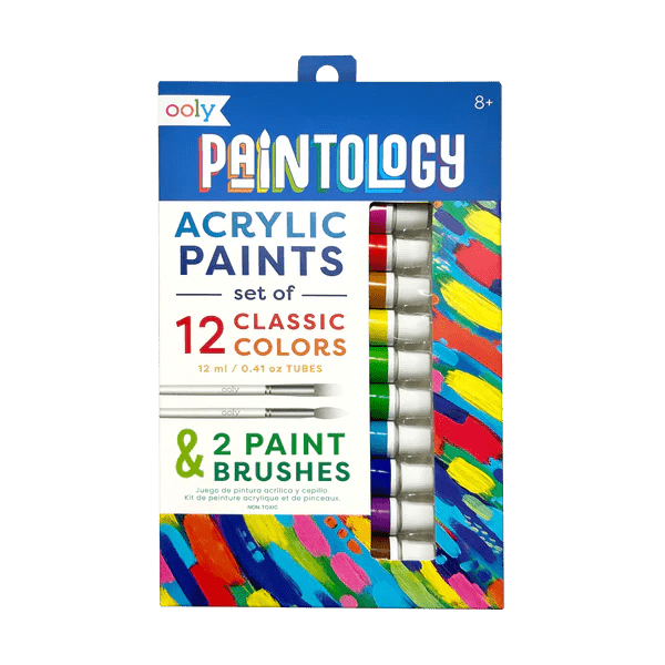 Set vopsele acrilice Paintology, 12 culori clasice si 2 pensule - Ooly - Publisol.ro