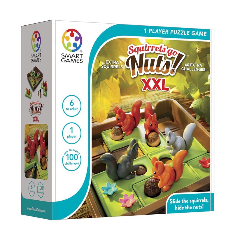 Squirrels Go Nuts! XXL, joc de logica cu 100 de provocari, 6+ ani, editie internationala, Smart Games - Publisol.ro