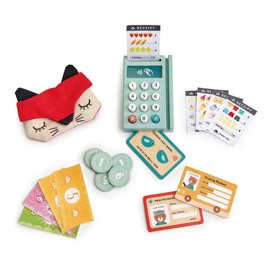 Terminal cititor de card, din lemn premium - Play Pay pack - 21 piese - Tender Leaf Toys - Publisol.ro