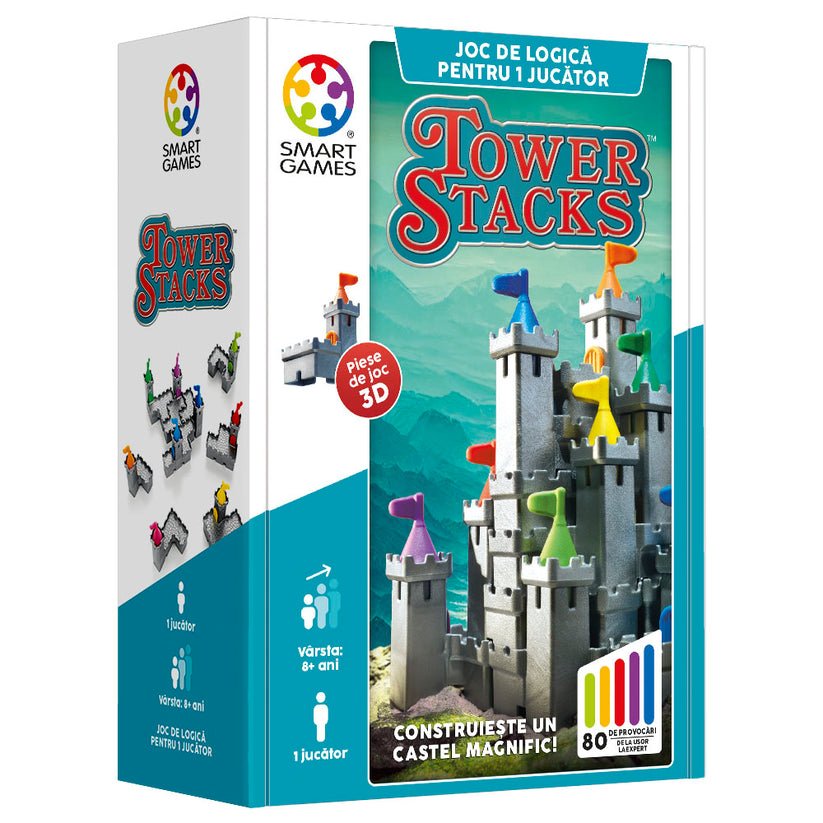 Tower Stacks, joc de logica cu 80 de provocari, 8+ ani, editie lb. Romana, Smart Games - Publisol.ro