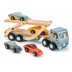 Transportatorul Auto Sport, din lemn premium - Car Transporter - 5 piese - Tender Leaf Toys - Publisol.ro
