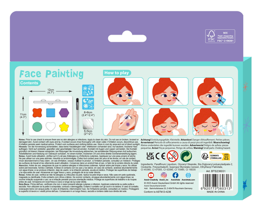 Trusa make - up pictura fata cu sabloane incluse - sase culori non - alergice - curcubeu si stele - Avenir - Publisol.ro