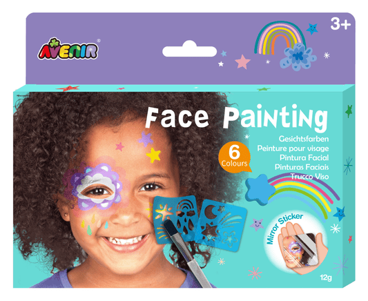 Trusa make - up pictura fata cu sabloane incluse - sase culori non - alergice - curcubeu si stele - Avenir - Publisol.ro