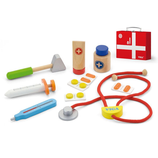 Trusa medicala in cutiuta cu accesorii din lemn, Viga Toys - Publisol.ro