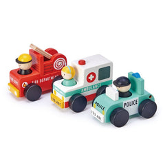 Vehicule de salvare cu figurine, din lemn premium - Emergency Vehicles - Tender Leaf Toys - Publisol.ro