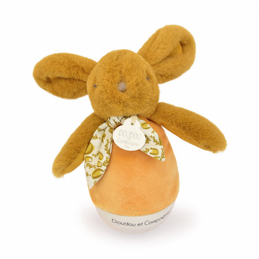 Veioza muzicala iepuras pufos, 16 cm, portocaliu - Doudou et Compagnie - Publisol.ro