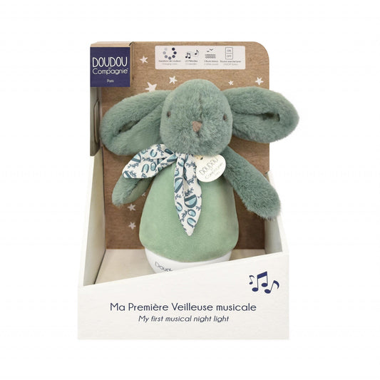 Veioza muzicala iepuras pufos, 16 cm, verde - Doudou et Compagnie - Publisol.ro