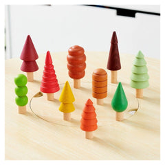 Woodland Trees, set 10 copaci colorati din lemn, TickiT - Publisol.ro
